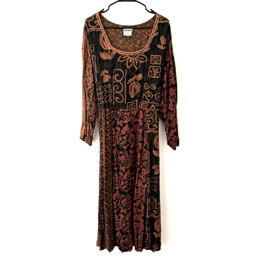 Marisol Maxi Dress Womens 2X Patchwork Boho Lagenlook Festival Artsy Earthy